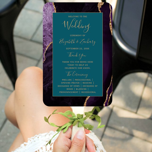 Lila Gold Agate Aquamarin Wedding Program Fächer (Von Creator hochgeladen)