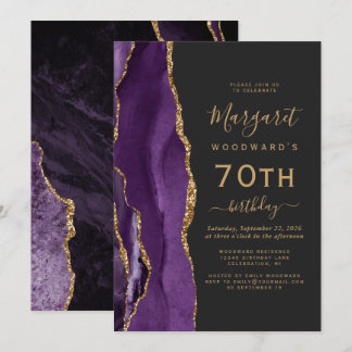 Lila Gold Agate Dark 70. Geburtstagsparty Einladung