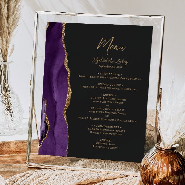 Lila Gold Agate Dark Wedding Table Menu Poster (Von Creator hochgeladen)