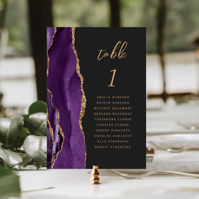 Lila Gold Agate Dark Wedding Tischnummer (Von Creator hochgeladen)