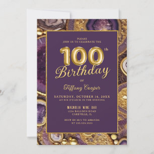 Lila Gold Agate Einladung zum 100. Geburtstag