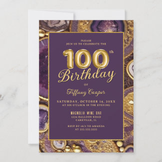 Lila Gold Agate Einladung zum 100. Geburtstag