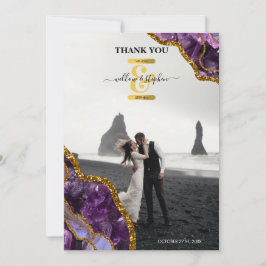 Lila & Gold Agate Geode Glitzer Wedding Foto Dankeskarte