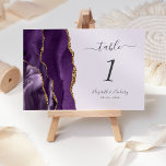 Lila Gold Agate Lavender Wedding Tischnummer<br><div class="desc">Der links Rand dieser eleganten,  modernen Hochzeitskarte mit einer lila Aquarellgrenze,  die mit Imitaten vergoldetem Glitzer bestickt ist. Der individuell anpassbare Text kombiniert handgeschriebene Holzkohle und kursiv und kopperplate Schriftart auf einem Lavendelhintergrund.</div>