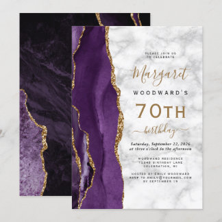 Lila Gold Agate Marble 70. Geburtstagsparty Einladung