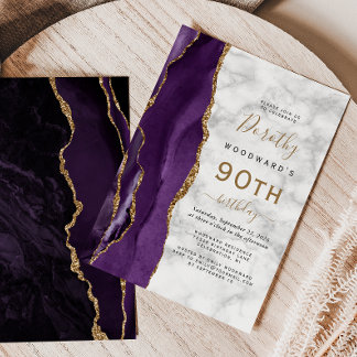 Lila Gold Agate Marble 90. Geburtstagsparty Einladung
