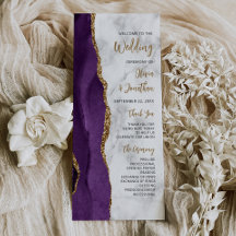 Lila Gold Agate Marble Script Wedding Programm