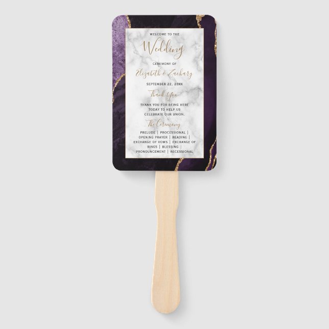 Lila Gold Agate Marble Wedding Programm Fächer (Vorderseite)