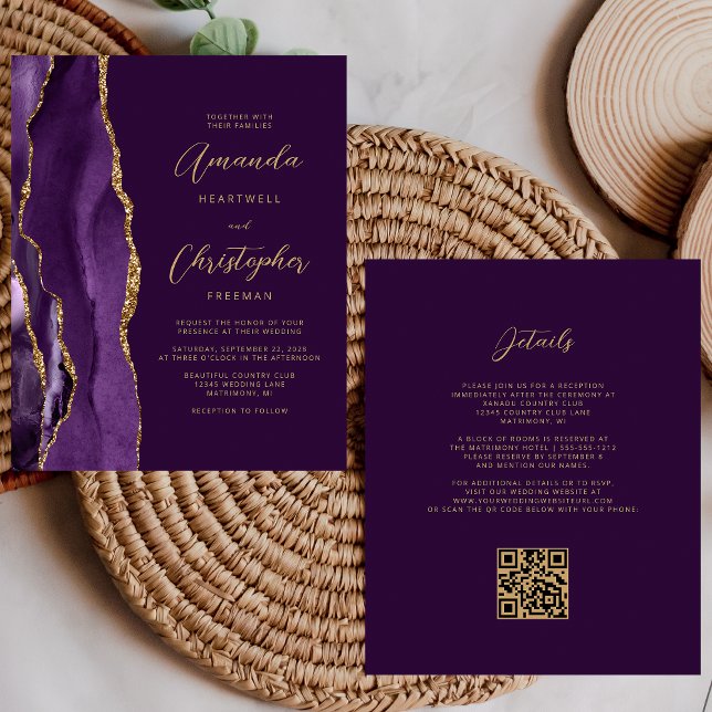 Lila Gold Agate Plum QR Code Hochzeit (Von Creator hochgeladen)