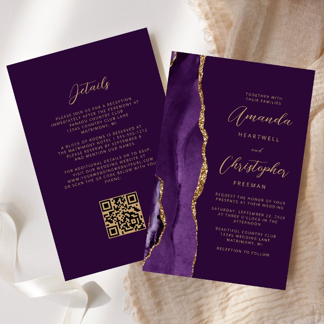Lila Gold Agate Plum QR Code Hochzeit (Von Creator hochgeladen)