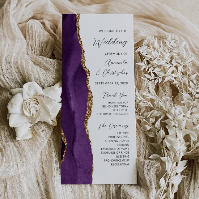Lila Gold Agate Script-Hochzeitsprogramm (Von Creator hochgeladen)