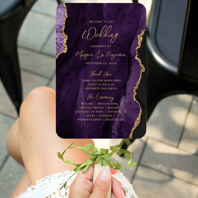 Lila Gold Agate Script-Hochzeitsprogramm Fächer (Von Creator hochgeladen)