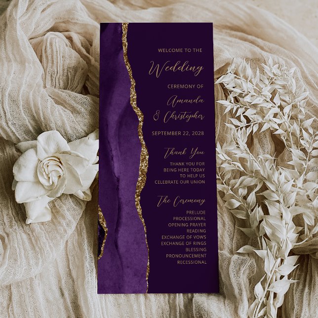 Lila Gold Agate Script Plum Wedding Programm (Von Creator hochgeladen)
