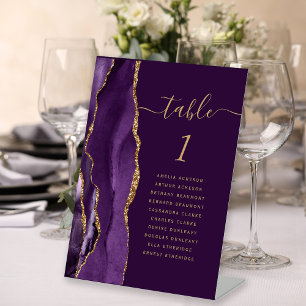 Lila Gold Agate Script Plum Wedding Tischnummer Sockelschild