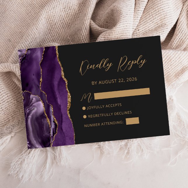 Lila Gold Agate Script Wedding RSVP Card Karte (Von Creator hochgeladen)