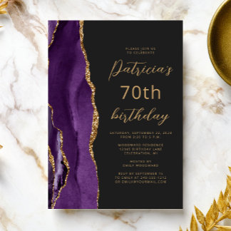 Lila Gold Agate Slate Script 70. Geburtstag Einladung