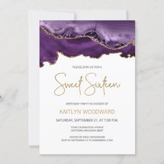 Lila Gold Agate Sweet 16 Geburtstagsparty Einladung