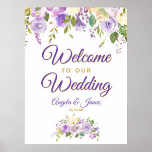 Lila Gold Aquarell Blumen Willkommen zur Hochzeit Poster