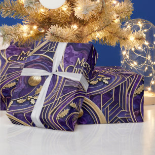 Lila Gold Art Deco Frohe Weihnachten Geschenkpapie Geschenkpapier