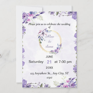 Lila Gold Ästhetik Wasserfarbe Blumen Hochzeit Einladung