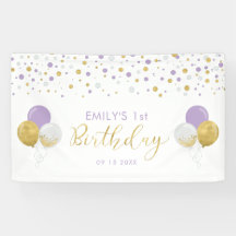 Lila & Gold Ballon 1. Geburtstagsbanner