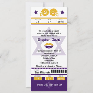 Lila Gold Bar Mitzvah Football Ticket Einladung