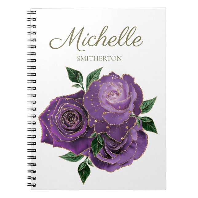 Lila Gold Blume Weißes Notebook Notizblock (Vorderseite)
