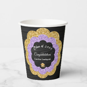 Lila Gold Blumen Abschlussfeier Pappbecher