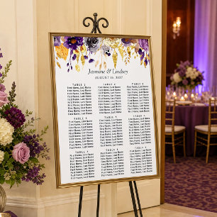 Lila Gold Blumen Hochzeits-Sitzplan Poster