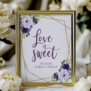 Lila Gold Blumen Liebe ist süß Schild