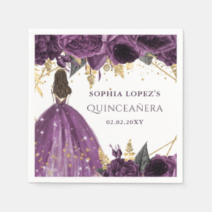 Lila Gold Blumen Prinzessin Quinceanera  Serviette
