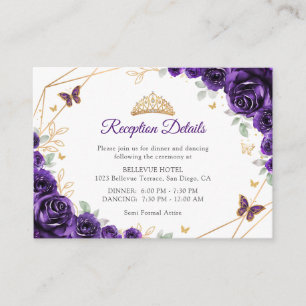 Lila Gold Blumen Quinceanera Empfangsdetails Begleitkarte