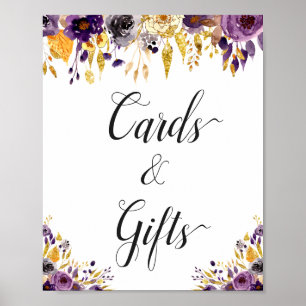 Lila Gold Blumenkarten und Geschenke Schild