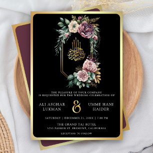 Lila Gold Blumenwappen Schwarze muslimische Hochze Einladung