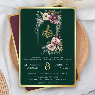 Lila Gold Blumenwappen Smaragd Muslimische Hochzei Einladung
