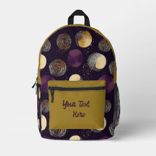 Lila Gold Boho Abstrakte Kreise Muster Bedruckter Rucksack