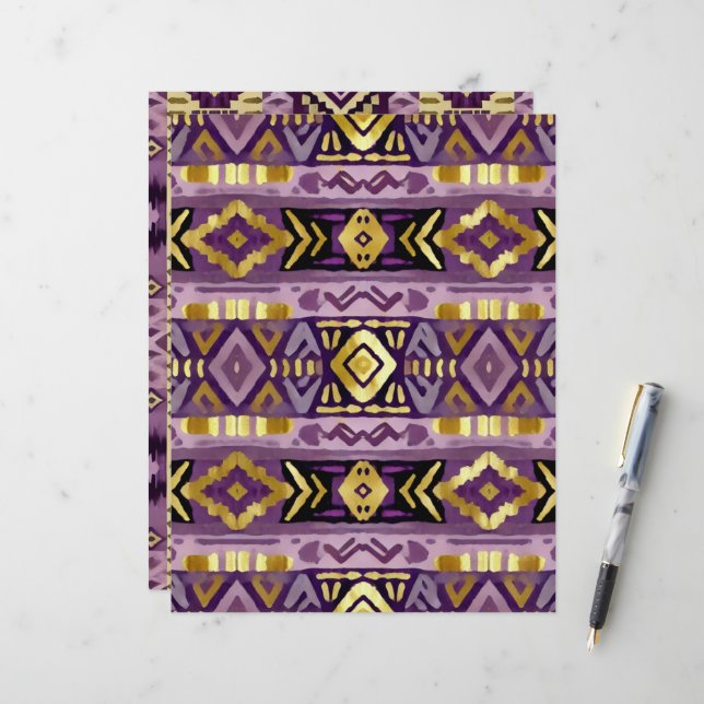 Lila & Gold Boho Aztec Geo Patterns Scrapbook (Vorderseite/Rückseite Beispiel)