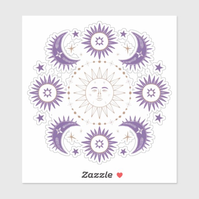 Lila & Gold Boho Celestial Sun & Moon Scrapbook Aufkleber (Blatt)