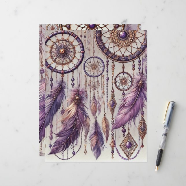 Lila & Gold Boho Dreamcatcher Pattern Scrapbook (Vorderseite/Rückseite Beispiel)