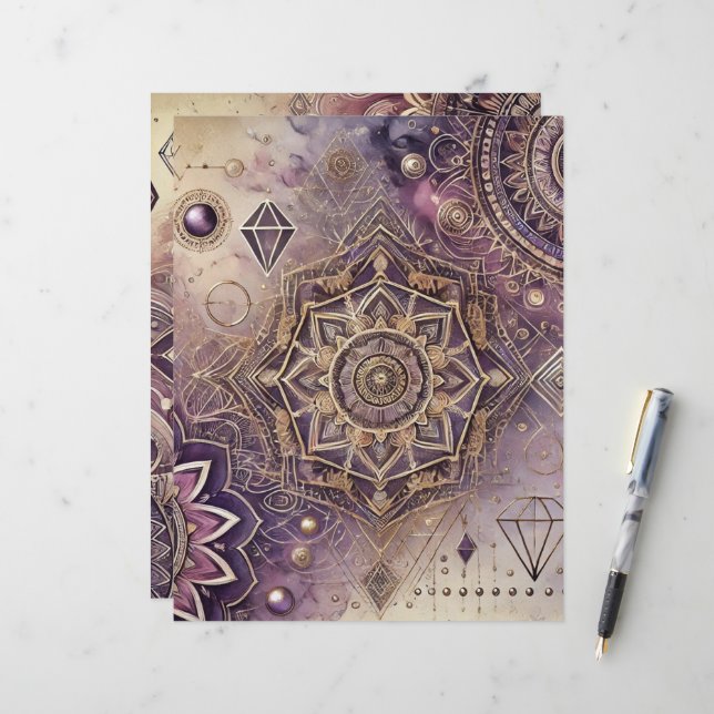 Lila & Gold Boho Intricate Mandalases Scrapbook (Vorderseite/Rückseite Beispiel)