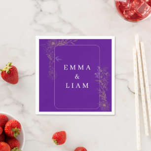 Lila Gold Botanische Florale Hochzeits-Cocktailser Serviette