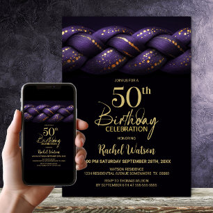 Lila Gold Braid 50. Geburtstagsparty Einladung
