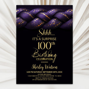 Lila Gold Braid Überraschung 100. Geburtstagsparty Einladung