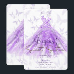 Lila Gold Butterfly Dance Dress Sweet 16 Party Einladung<br><div class="desc">Anpassen für jedes Ereignis</div>