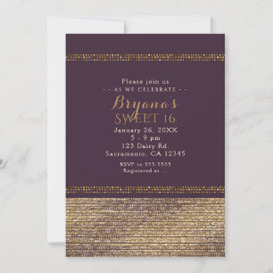 Lila Gold Chic funkelnde Glam Party Einladungen