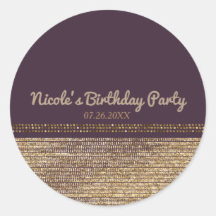 Lila Gold Chic Funkelnde Glam Party Favor Runder Aufkleber