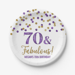 Lila Gold Confetti 70 und fabulous Geburtstag Pappteller