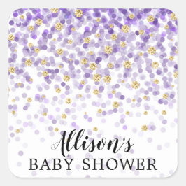 Lila Gold Confetti Baby Dusche Umschlag Aufkleber