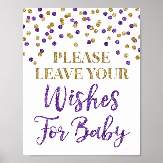 Lila Gold Confetti Baby Duschmittel Wünsche für Ba Poster (Vorne)