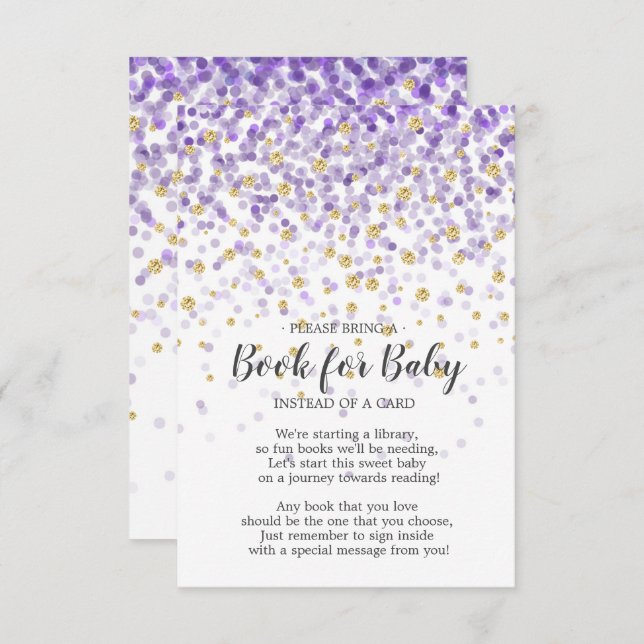 Lila Gold Confetti Baby Shower Book for Baby Einladung (Vorne/Hinten)